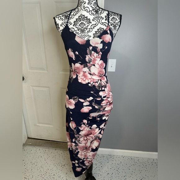 Windsor Dresses & Skirts - Windsor Navy Floral Midi Dress with Pink Blossoms